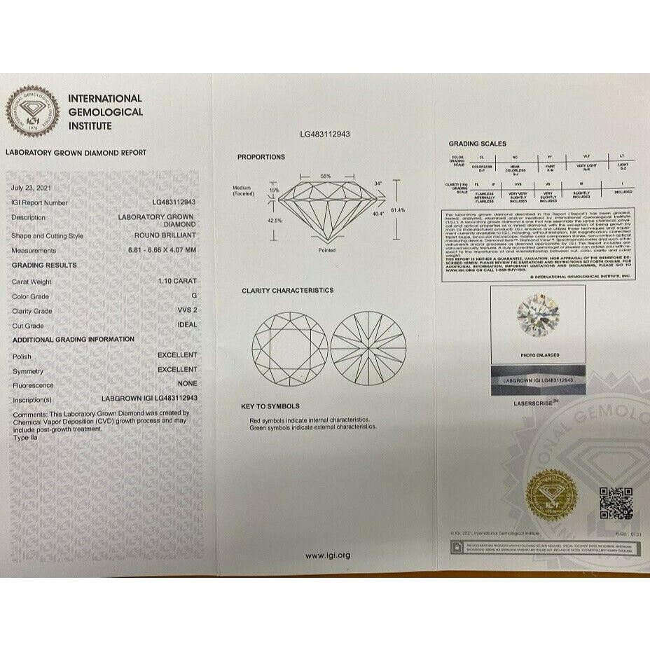 Lot of 2 CVD Lab Grown Round Cut Diamonds IGI Certified TCW = 2.19 Cts G VVS2
