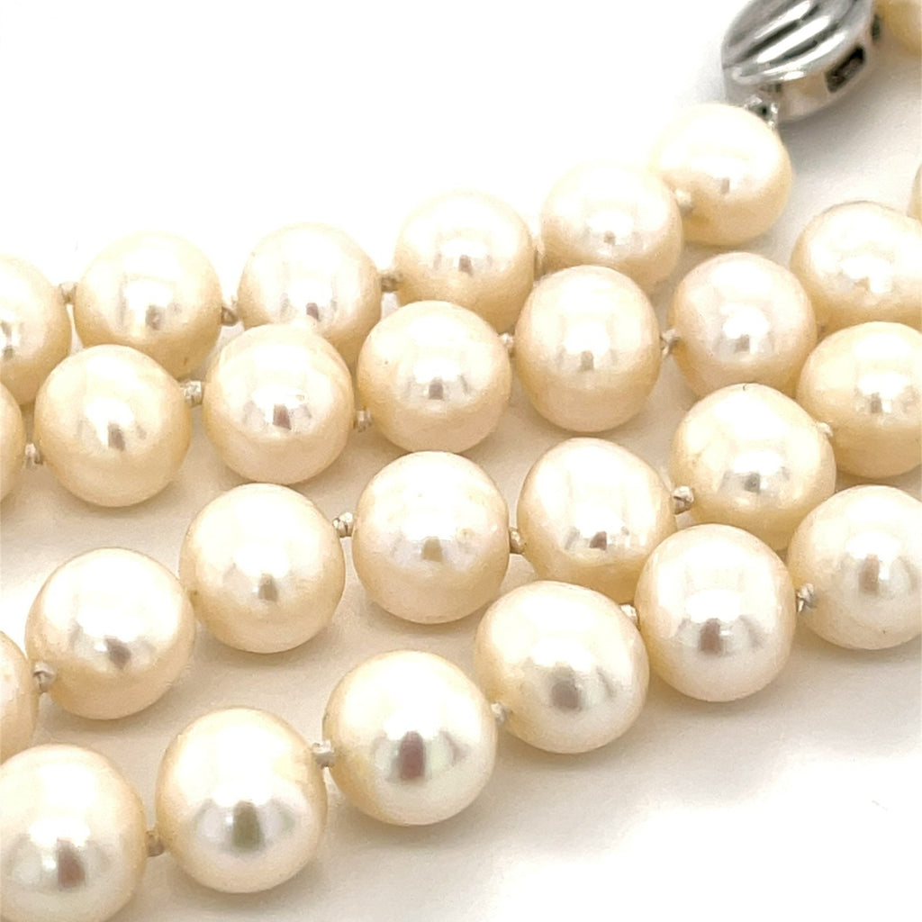 Cultured Pearl Strand Necklace w/ 14k White Gold Heart Pendant & 1ct Diamonds, Length 17"