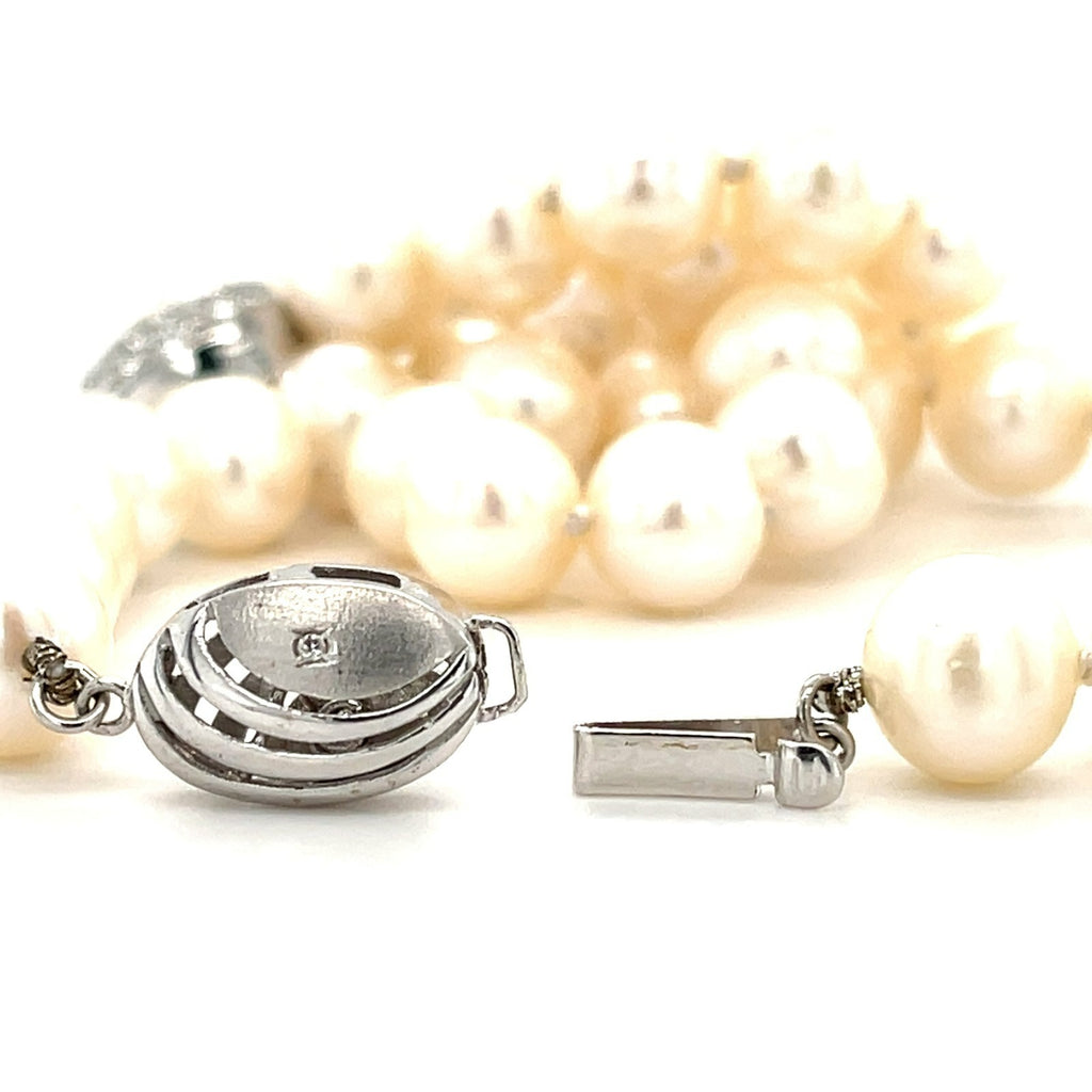 Cultured Pearl Strand Necklace w/ 14k White Gold Heart Pendant & 1ct Diamonds, Length 17"