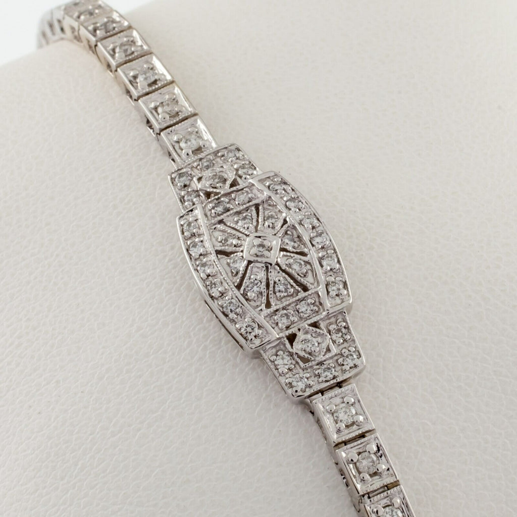 14k White Gold Diamond Plaque Bracelet Art Deco 1.00 CTW G-H/VS-SI
