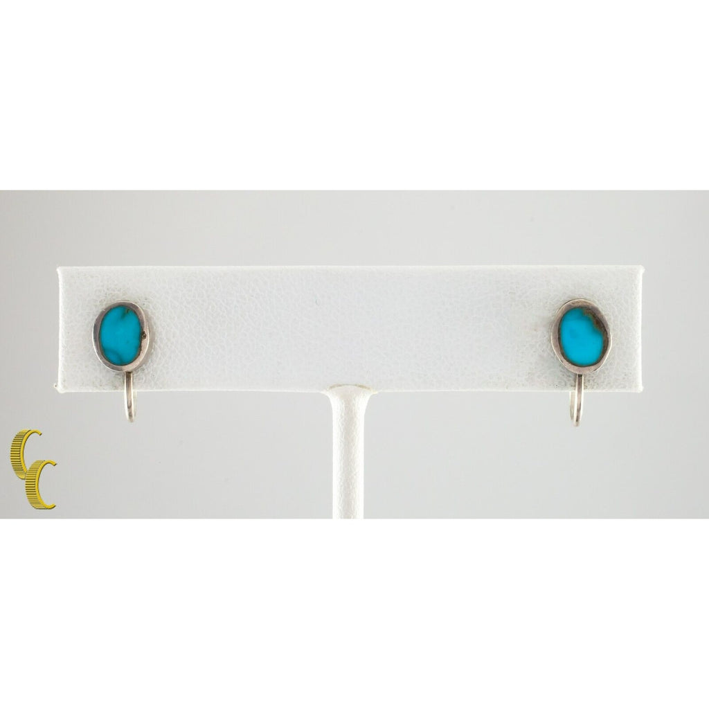 Sterling Silver Vintage Turquoise Screw-On Clip-On Earrings