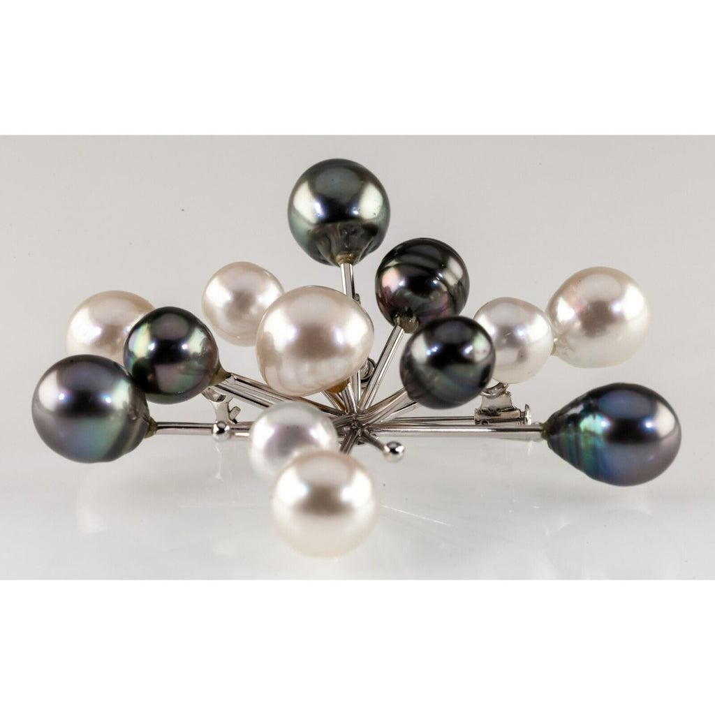 Gorgeous Silver Starburst Firework Baroque Pearl Brooch Unique!