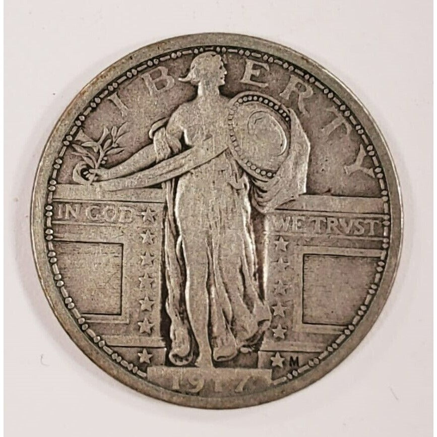 1917 Type 1 25C Standing Liberty Quarter in Fine Condition, 4 Digit Date, Toning