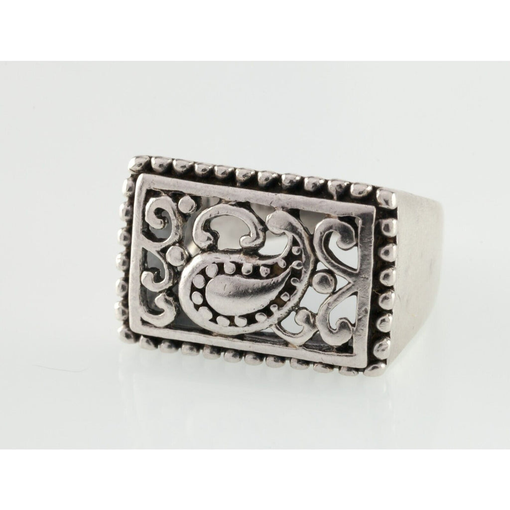 Paisley Design Sterling Silver Plaque Ring Size 7