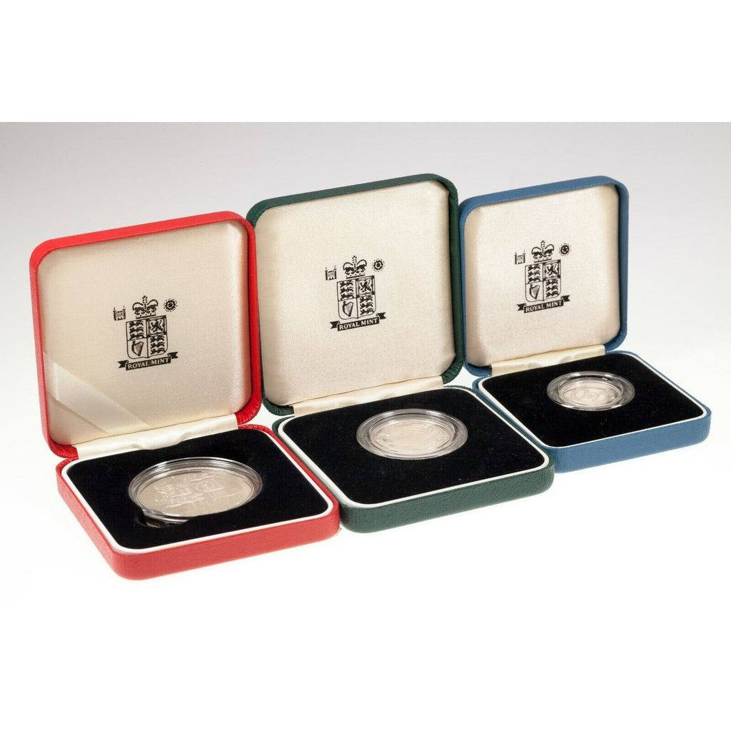 1995-1996 Great Britain 1£, 2£ & Crown Coins in Silver Proof Coin Lot of 3