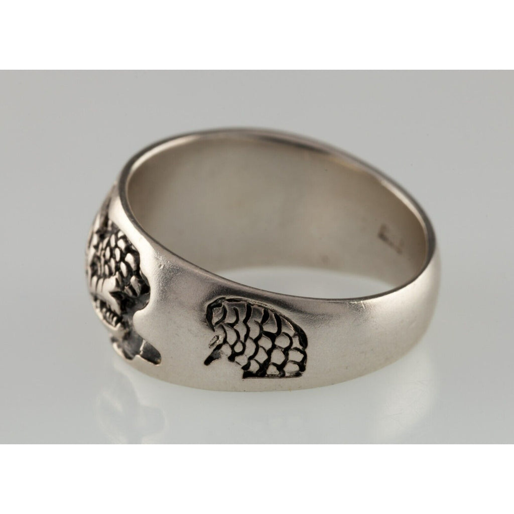 Unique Etched Dragon Sterling Silver Band Ring Size 9