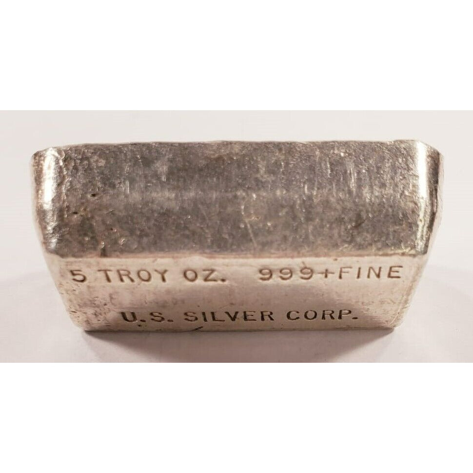 US Silver Corp 5 Oz. .999 Fine Silver Old Pour Bar Nice Collectible!