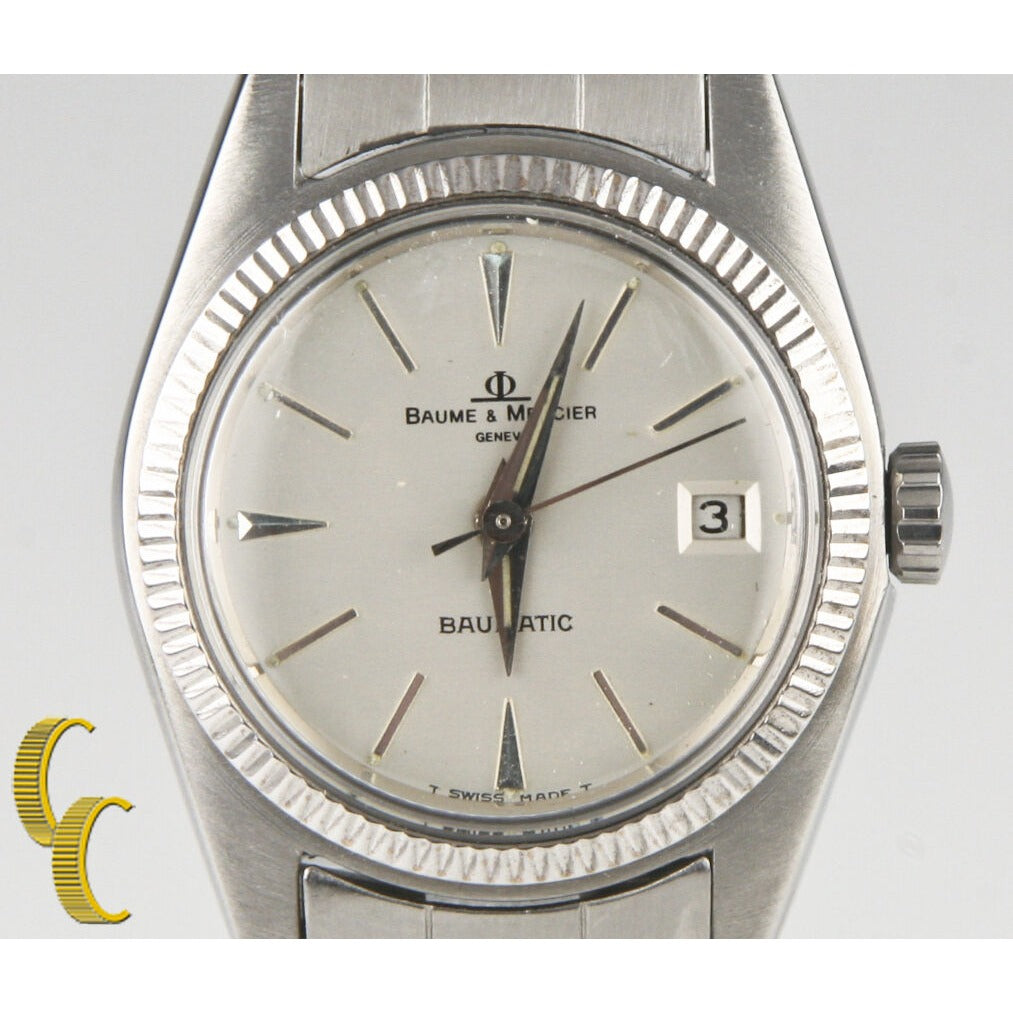 Ladies Baume & Mercier Stainless Steel Baumatic Automatic Watch w/ Date 1215 Vtg