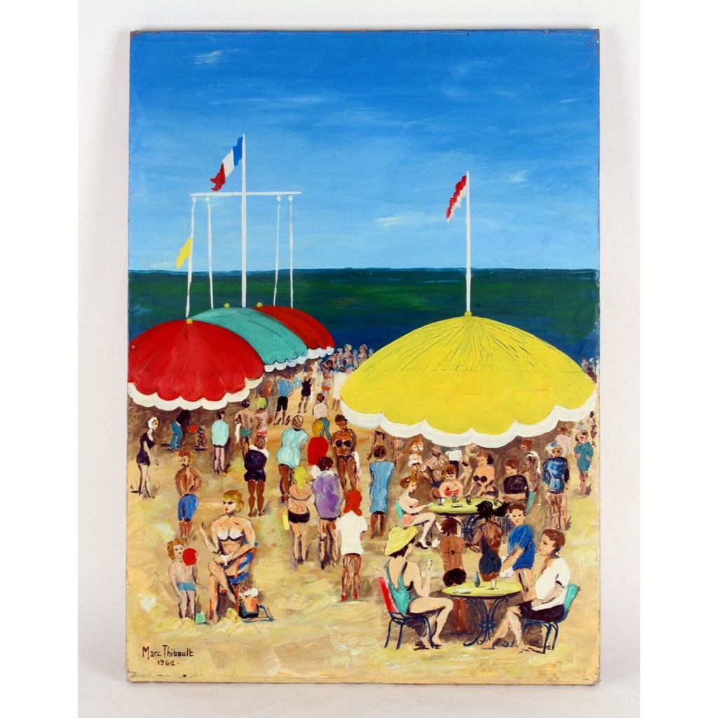 BEACH SCENE UNTITLED BY MARC THIBAULT UNFRAMED OIL ON CANVAS 21" x 29" 1962