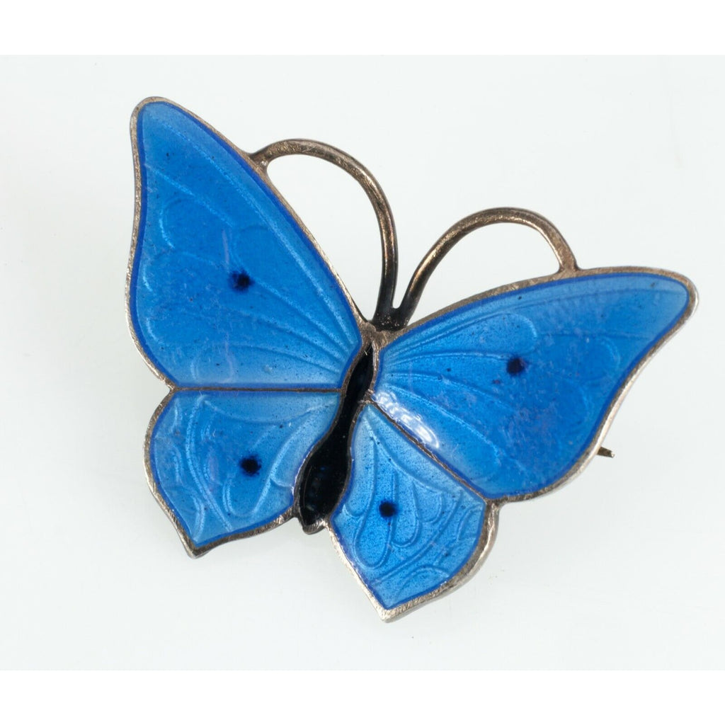 MAGNUS AASE Blue Enamel Butterfly Brooch Sterling Silver Made in Norway