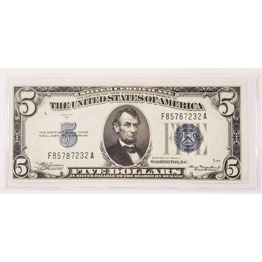 1934-A $5 Silver Certificate About Uncirculated FR #1657