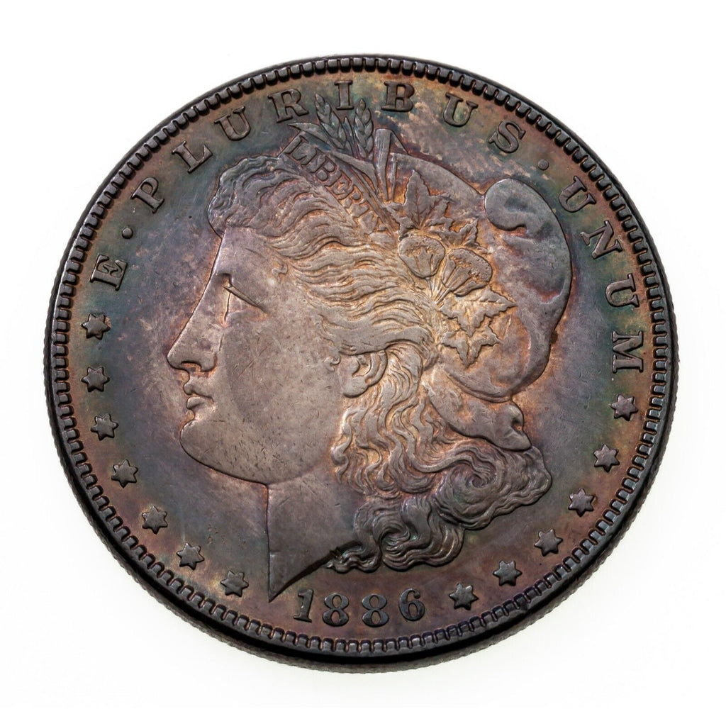 1886 $1 Silver Morgan Dollar in AU Condition, Nice Obverse Toning, Partial Clean