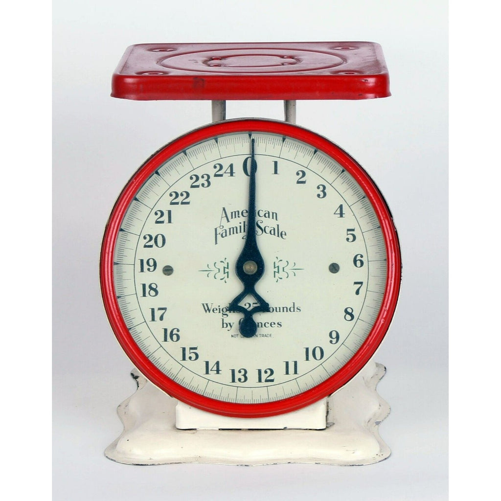 Vintage Red/White American Family Scale Co.  25 lbs Household Scale