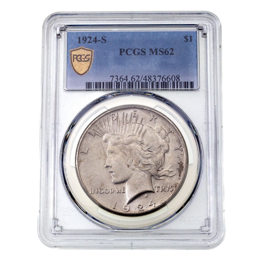 1924-S $1 Silver Peace Dollar Graded by PCGS as MS-62! Gorgeous Key Date