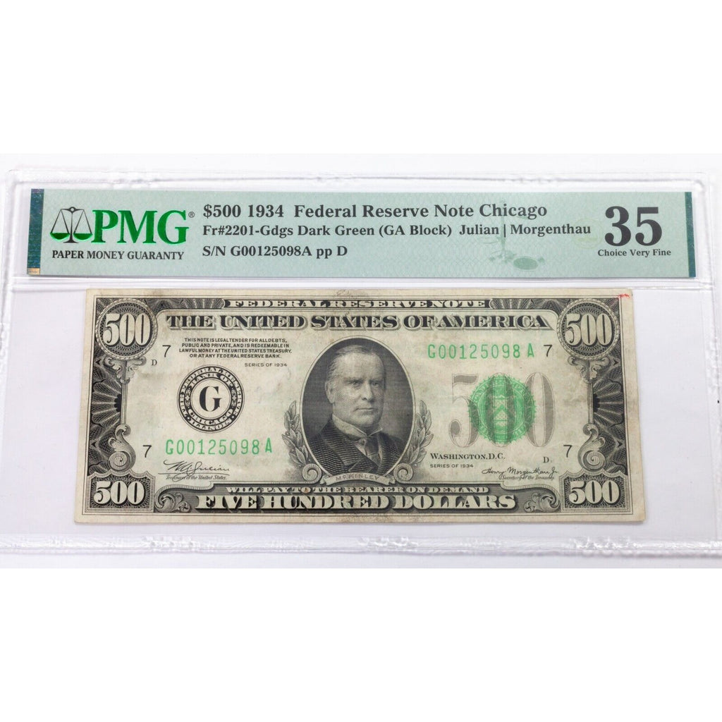 1934 $500 Federal Reserve Note Chicago FR #2201-Gdgs PMG Choice Very Fine VF 35
