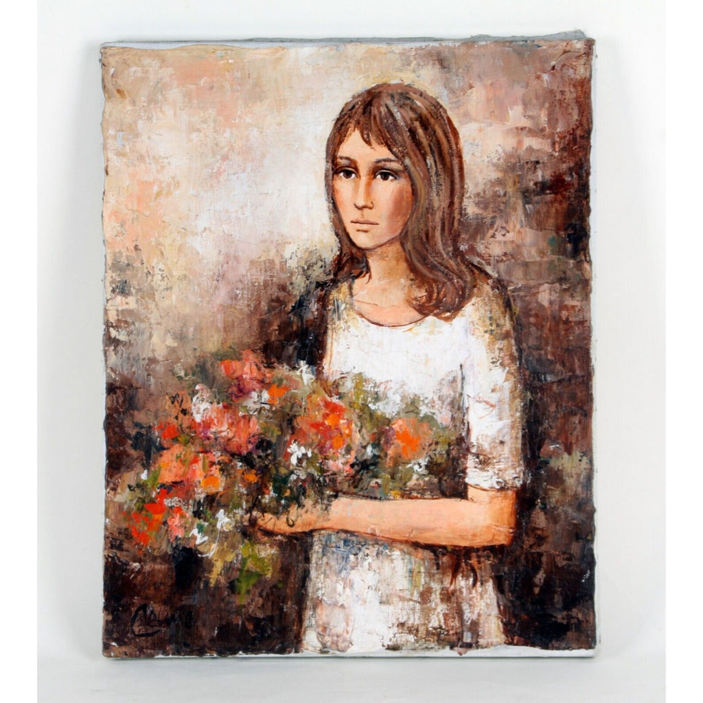 "Offering Flowers" by Celine, Woman with Bouquet, Oil Painting on Canvas, 20x16