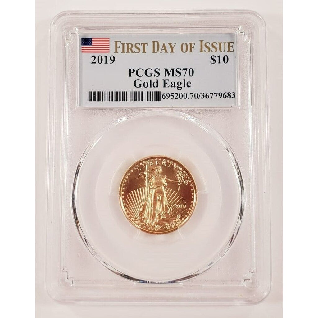 2019 Gold $10 1/4 Oz. American Eagle Graded by PCGS as MS70 FDOI