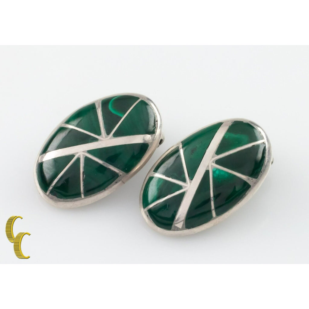Sterling Silver Turquoise Inlay Sunburst Oval Clip-On Earrings Gorgeous!