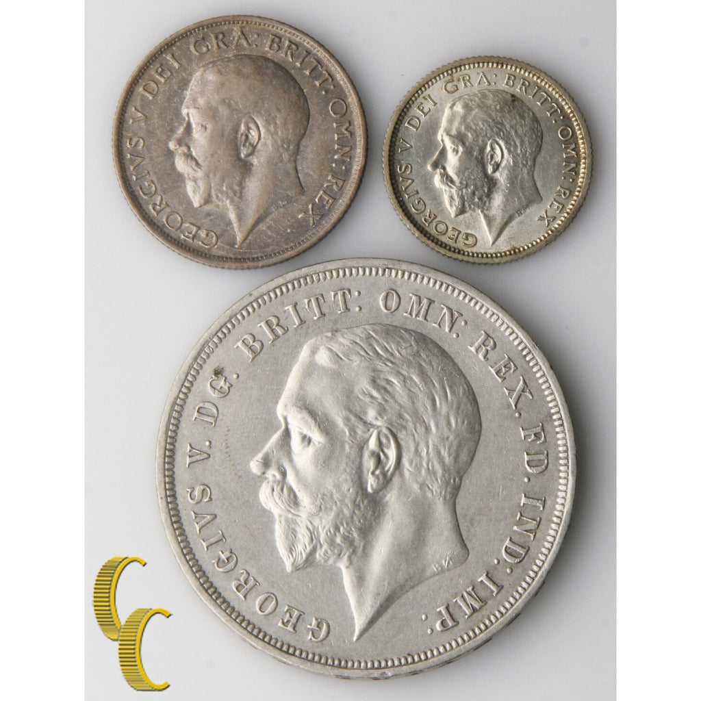 Great Britain George V Coins Lot (XF-AU) 1918 Shilling 1926 Sixpence 1935 Crown