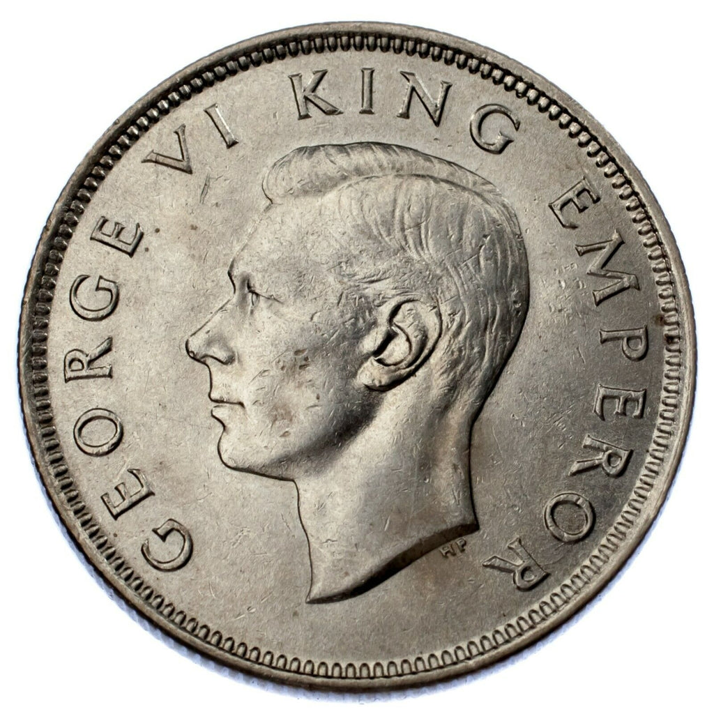 1943 New Zealand Florin Silver Coin (AU Condition) KM 10.1