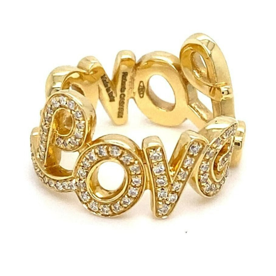 Roberto Casarin 18k Yellow Gold and Diamond "Love" Ring Size 6.5 10g
