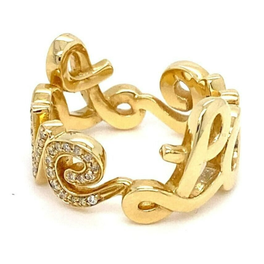 Roberto Casarin 18k Yellow Gold and Diamond "Love" Ring Size 6.5 10g