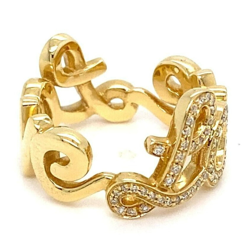 Roberto Casarin 18k Yellow Gold and Diamond "Love" Ring Size 6.5 10g