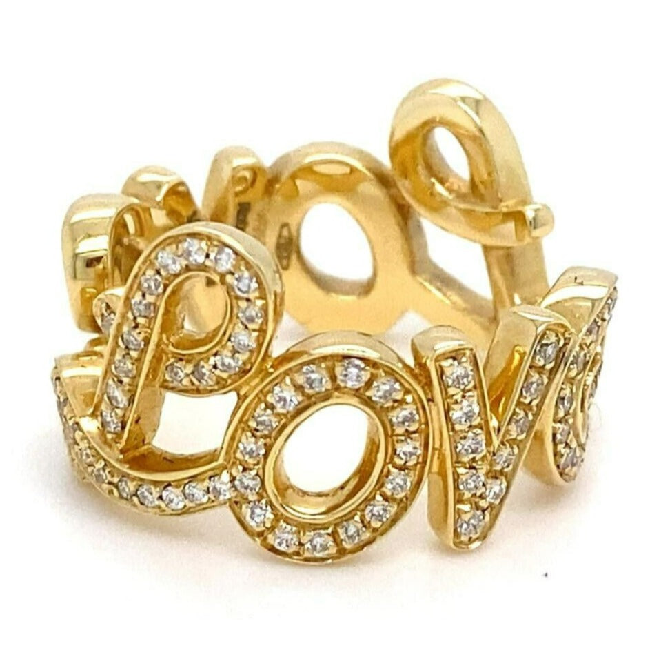 Roberto Casarin 18k Yellow Gold and Diamond "Love" Ring Size 6.5 10g
