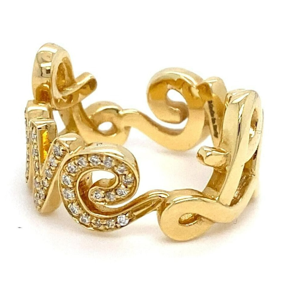 Roberto Casarin 18k Yellow Gold and Diamond "Love" Ring Size 6.5 10g