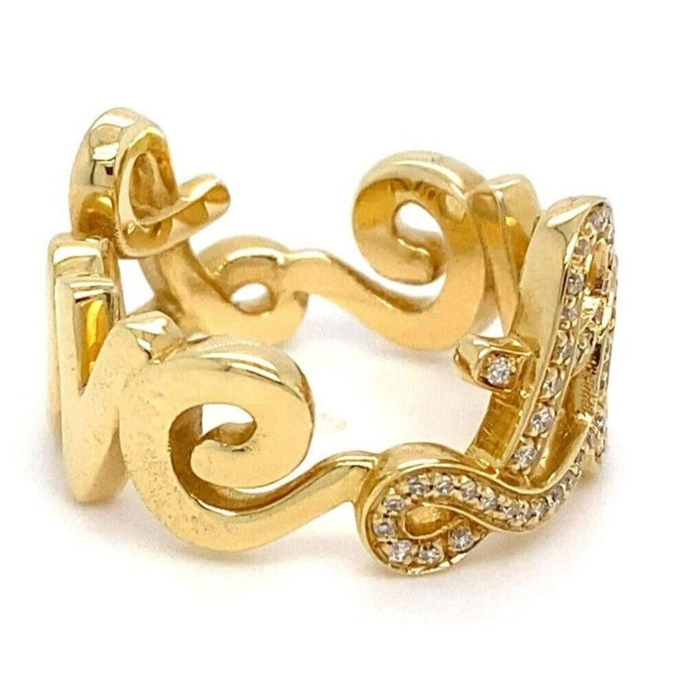 Roberto Casarin 18k Yellow Gold and Diamond "Love" Ring Size 6.5 10g