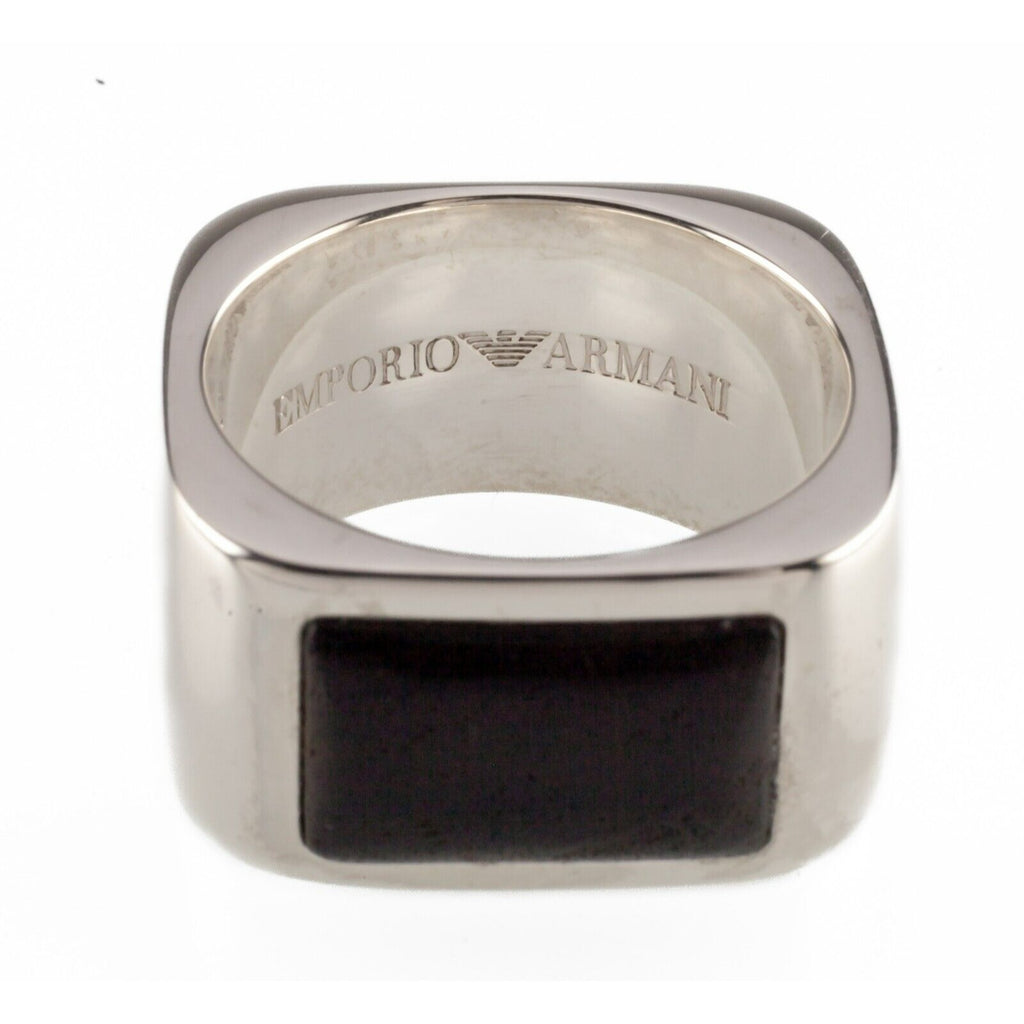 Emporio Armani Sterling Silver Heavy Square Onyx Band Ring Size 10.75