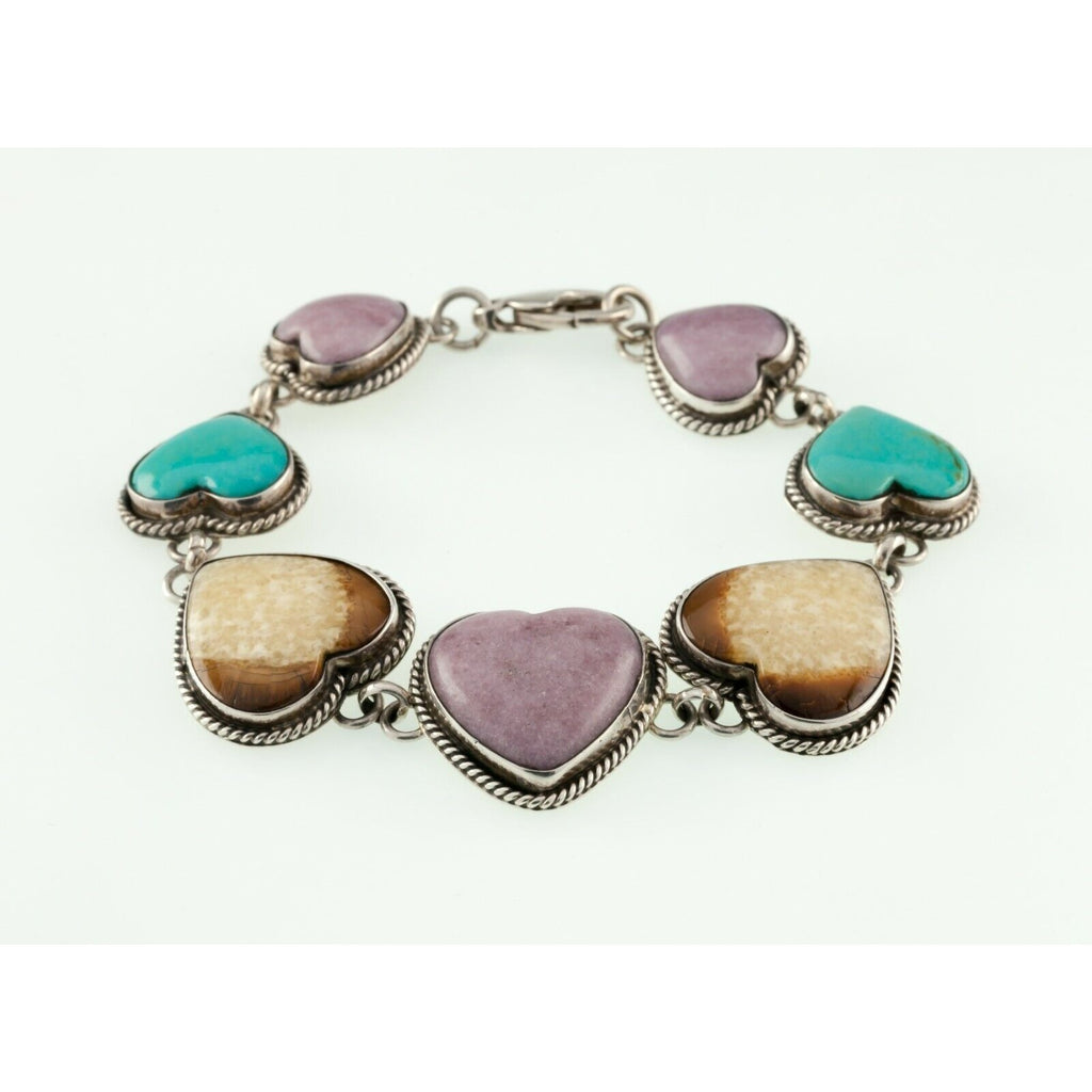 Navajo Sterling Silver Bracelet with Turquoise and Agate by Leland Yazzie 31.8gr
