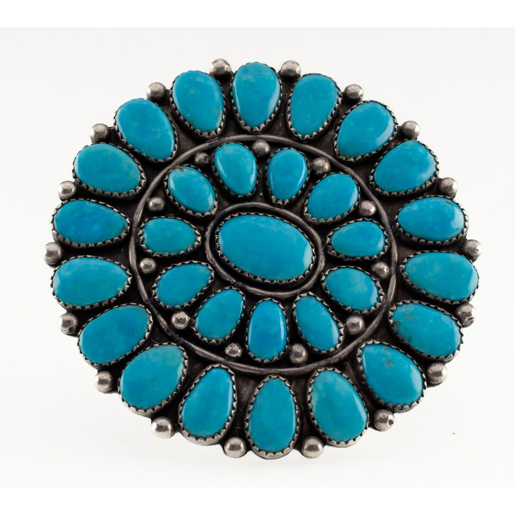 Mathilda Benally Sterling & Point Turquoise Pendant/Brooch 64mm