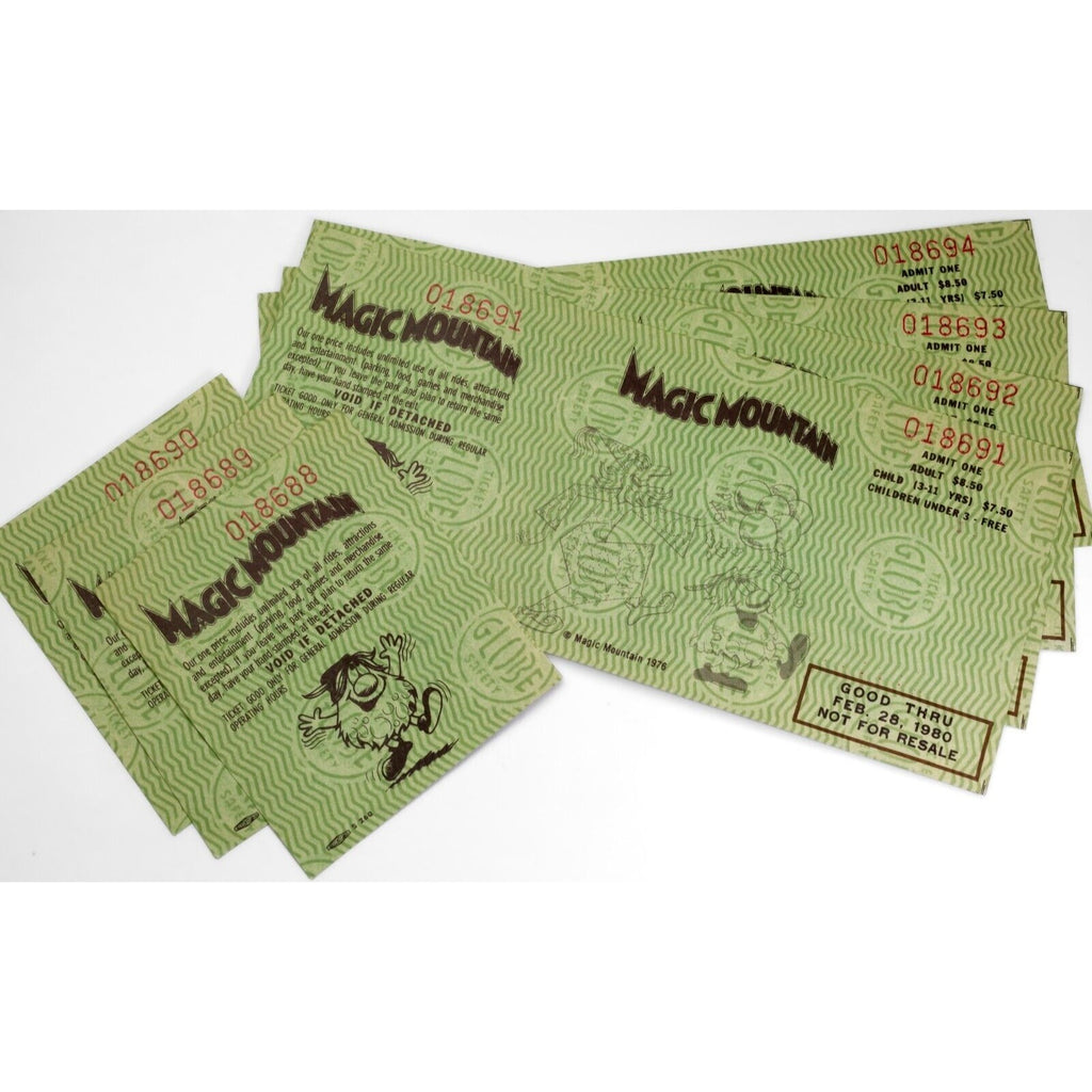 Large Lot of Vintage Disneyland Ticketbooks and Vouchers w/ Magic Mountain 1970s