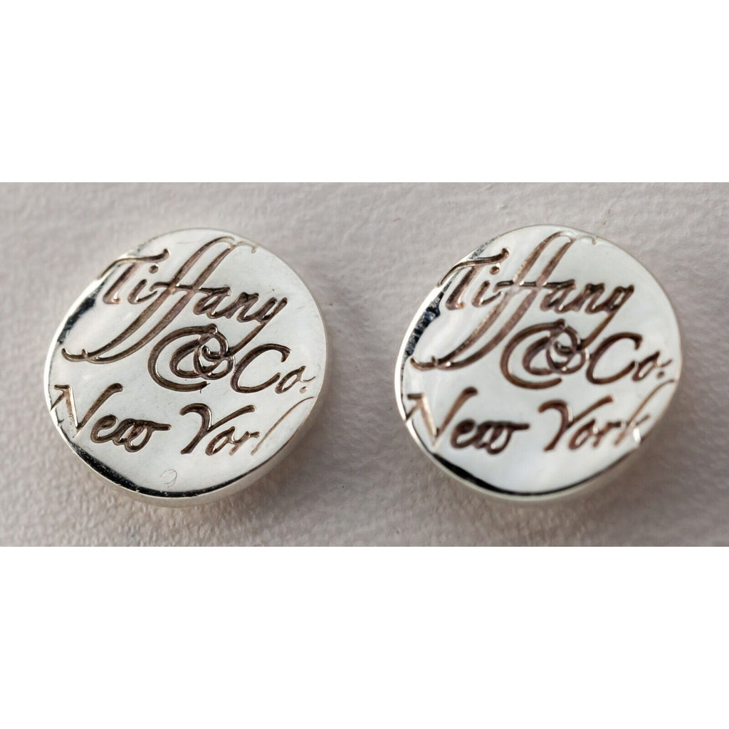 Tiffany & Co. Sterling Silver Notes Round Disk Stud Earrings Gorgeous!