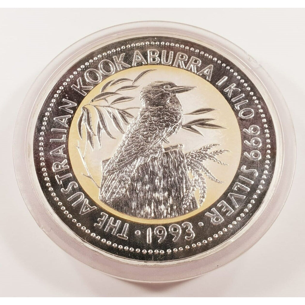 1993 .999 Fine Silver 1 Kilogram Australia Kookaburra in Capsule Toned