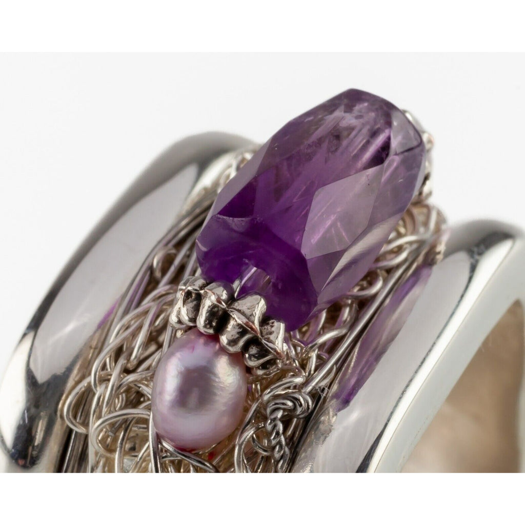 Clement Vintage Sterling Silver Wire Amethyst Square Ring Size 10