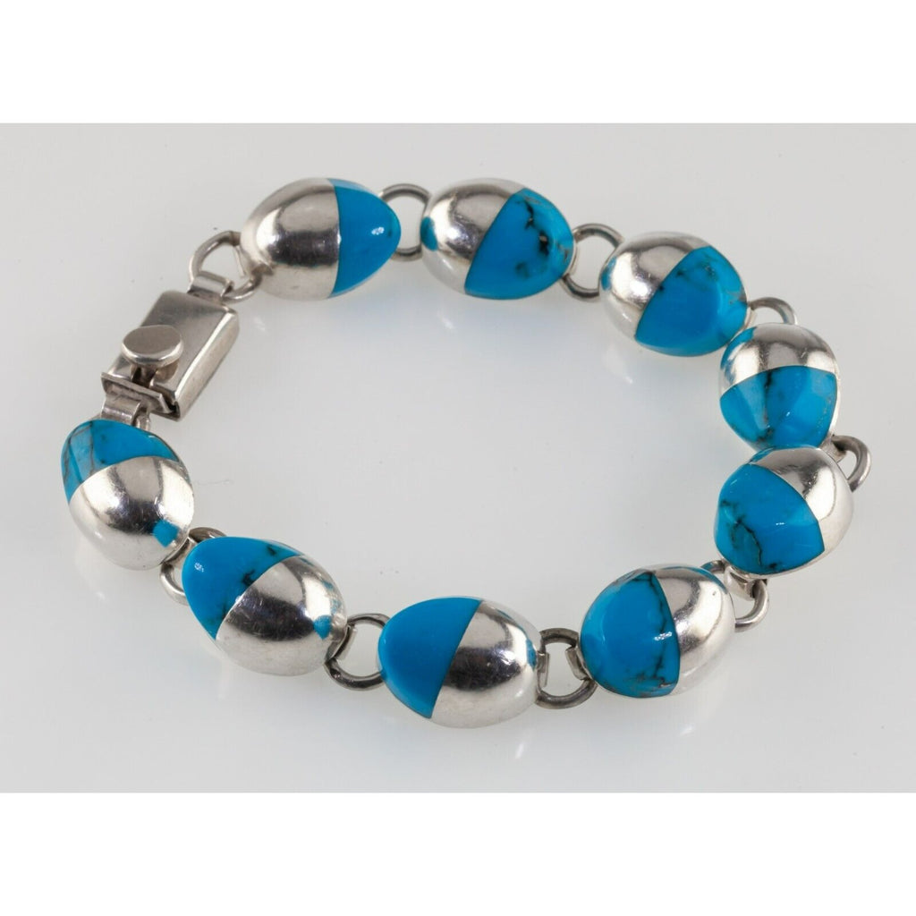 Gorgeous Mexican Taxco TC-174 Silver Turquoise Bracelet 12mm