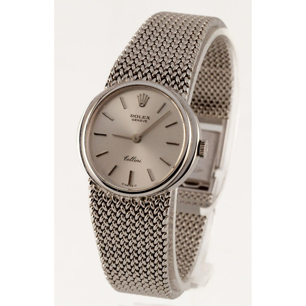 Rolex Women's 18k White Gold Hand-Winding Cellini Original Band 4074