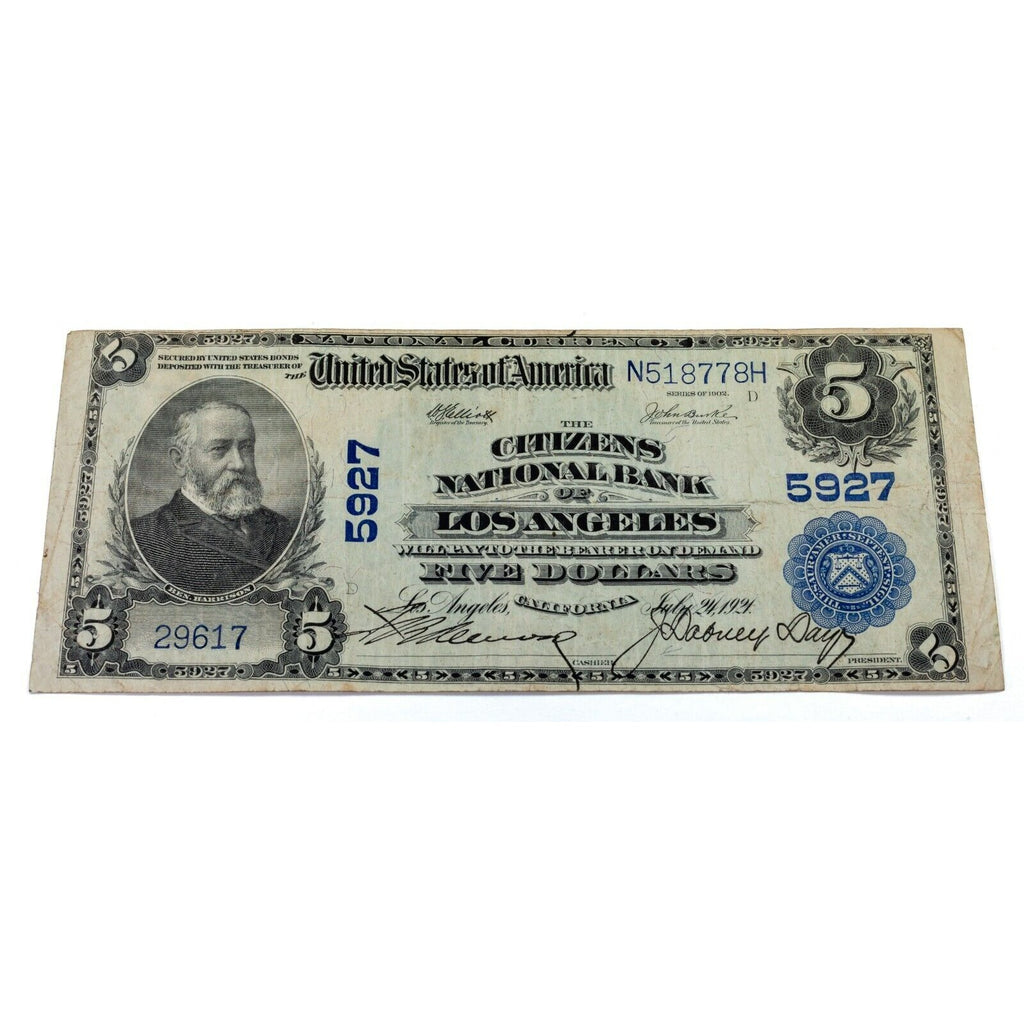 Series of 1902 National Currency Note Fr #607 Ch #5927 CNB Los Angeles VF