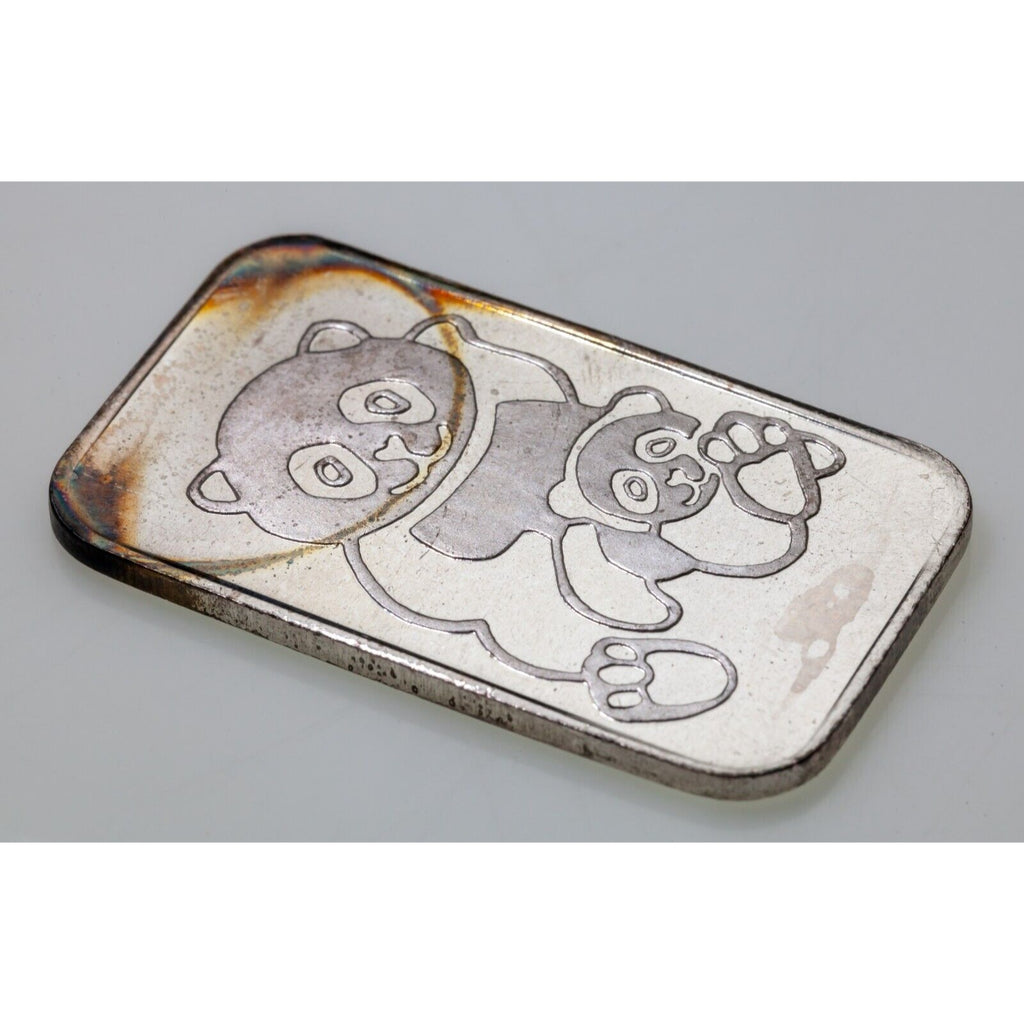 Panda Mother & Cub Pandagram Singapore 1 oz Silver Art Bar