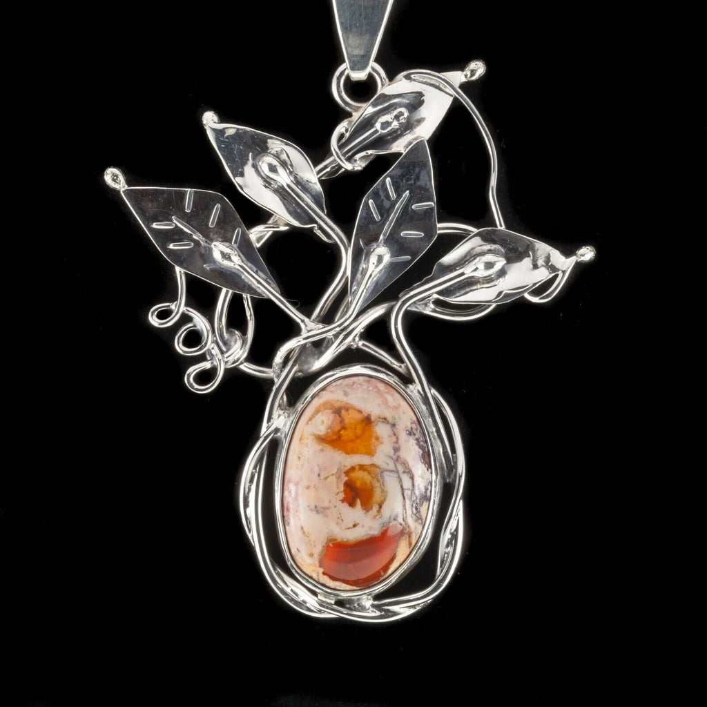 Vintage Sterling Silver Agate and leaves Pendant 14.9g