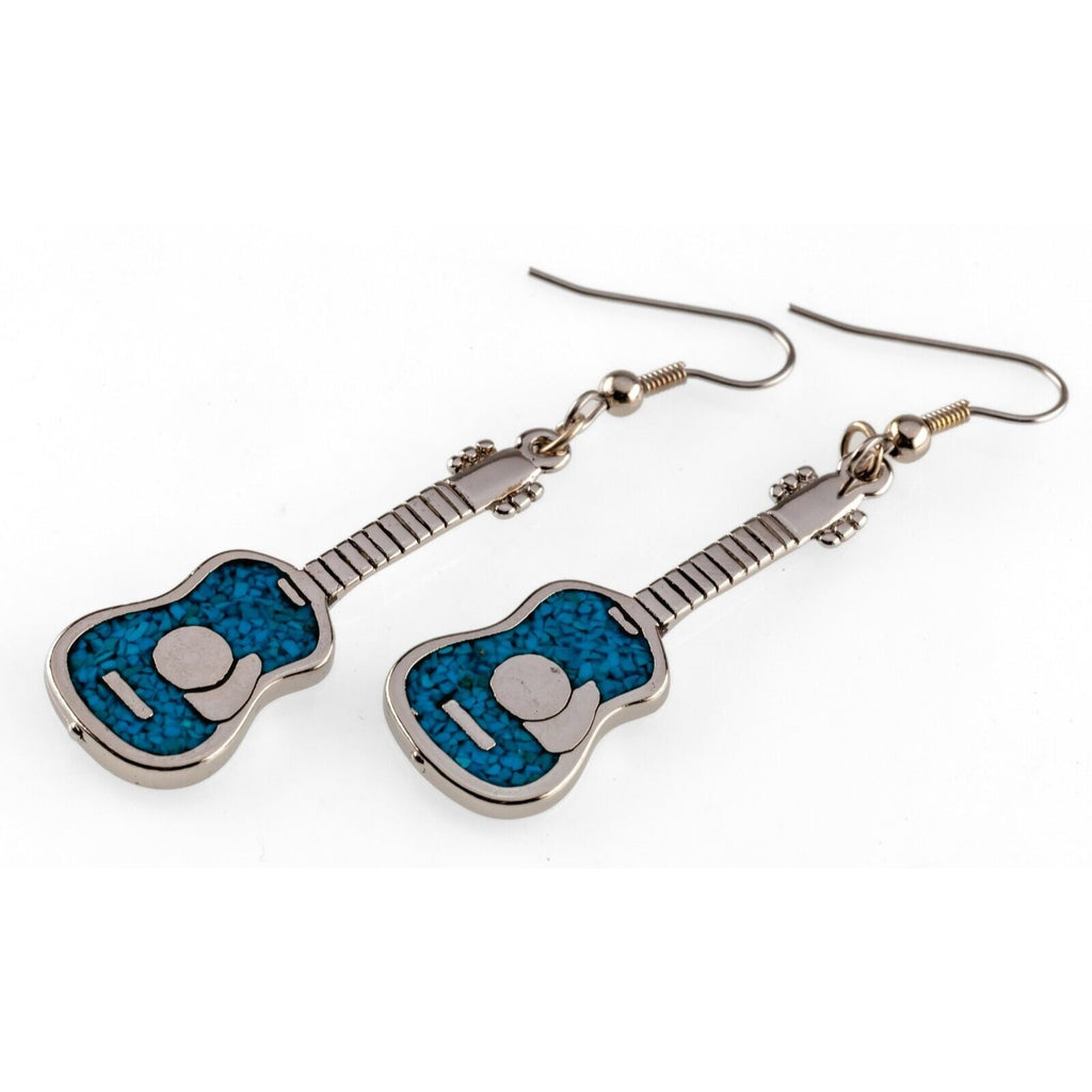 Sterling Silver Turquoise Inlay Acoustic Guitar Inlay Dangle Earrings