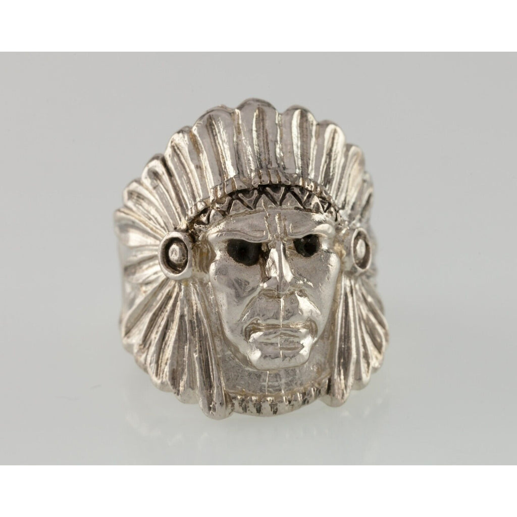Vintage Native American Chief Sterling Silver Ring Size 9.5