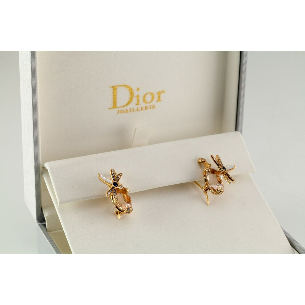 Dior 18k Rose Gold Gourmande Pastel Dragonfly Earrings w/ Box and Papers