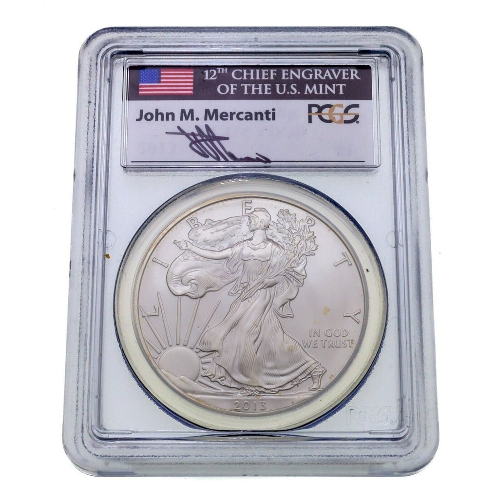 2013 S$1 Silver American Eagle Graded by PCGS as MS-70 First Strike Mercanti