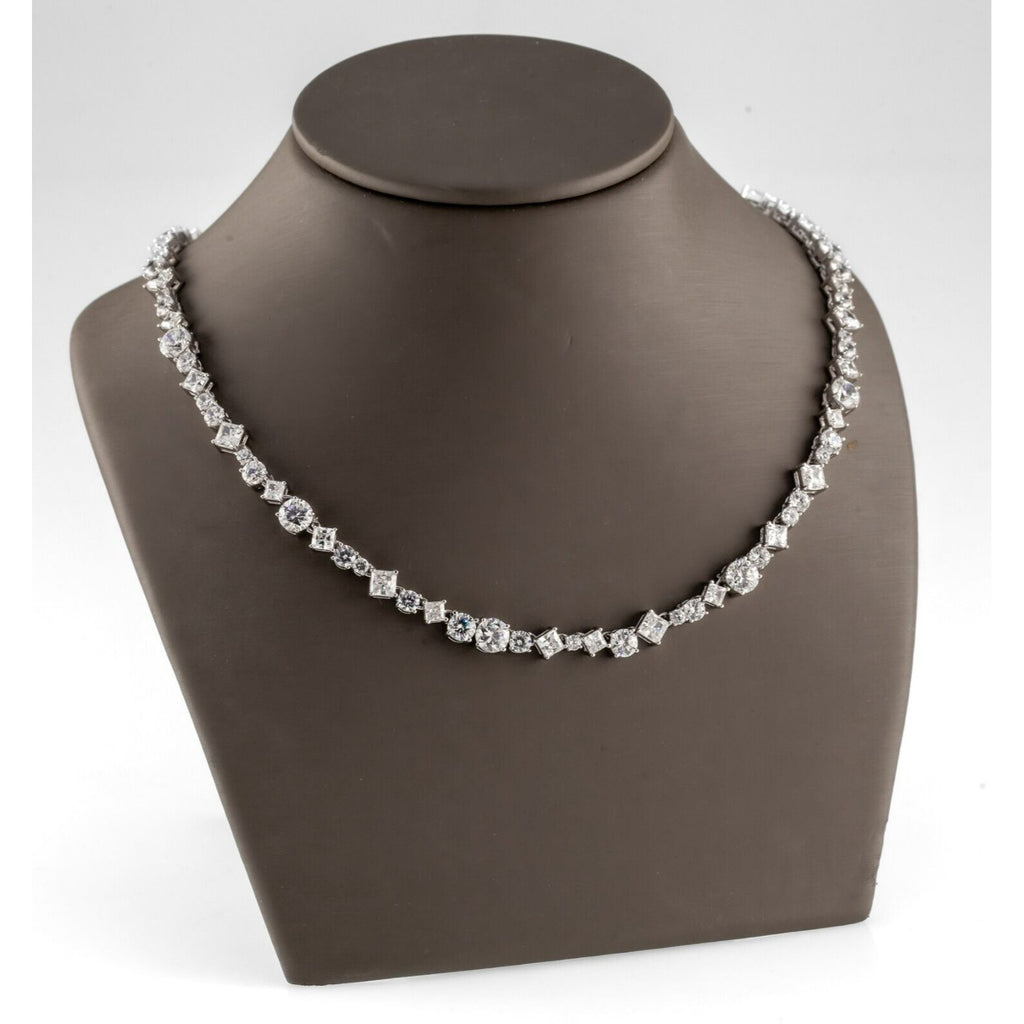 Gorgeous Sterling Silver CZ Tennis Necklace and Bracelet Set Multi-Cut Stones