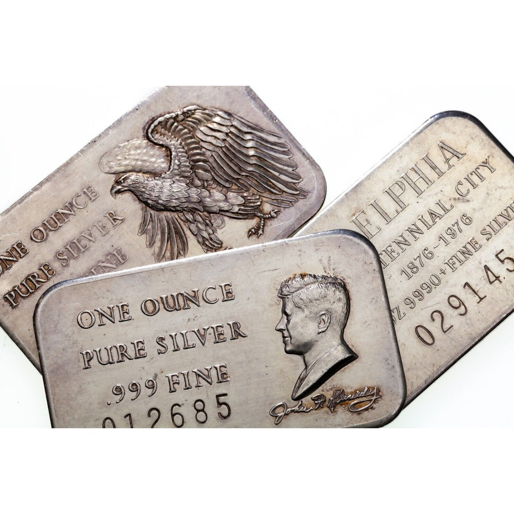 Madison Mint 1 oz Silver Art Bar Lot of 3, Bicentennial, JFK, Philadelphia