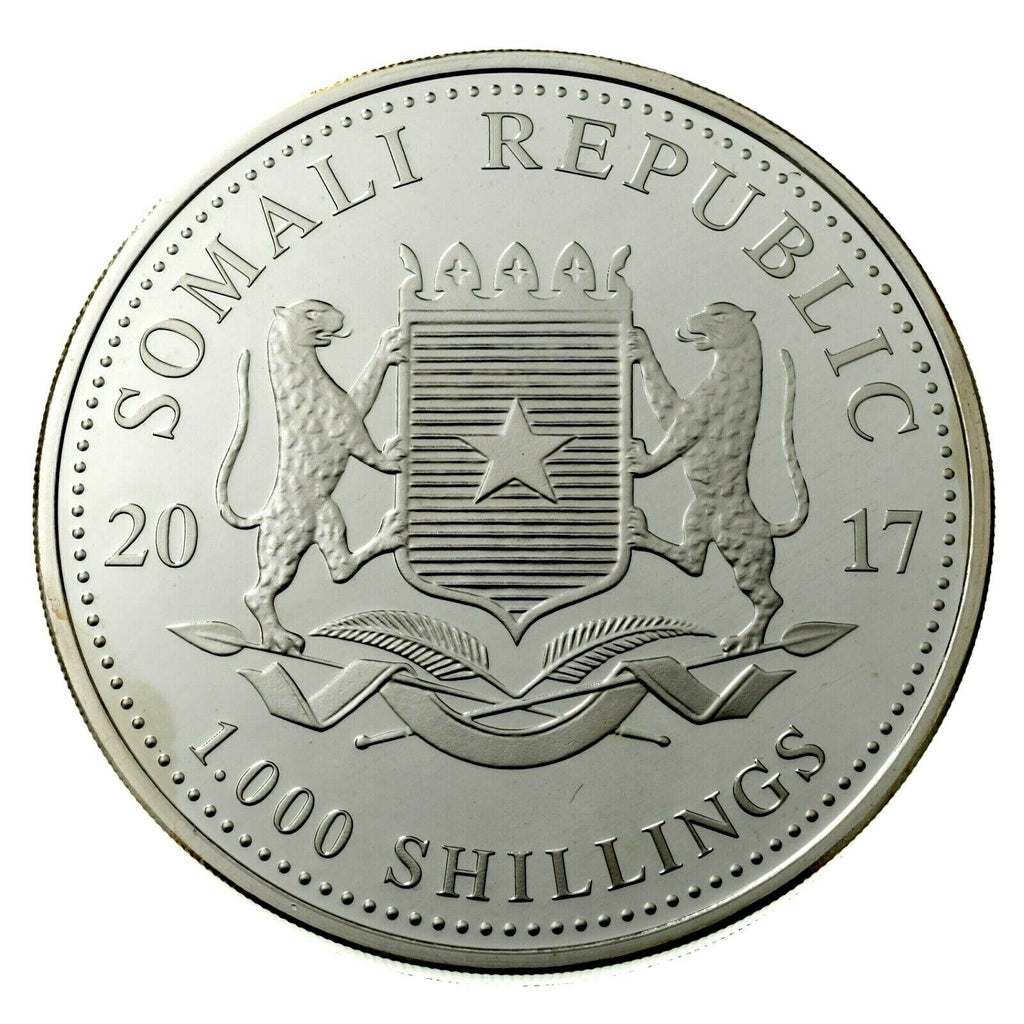 2017 Somalia 1,000 Shillings 10 oz Silver Elephant BU Coin