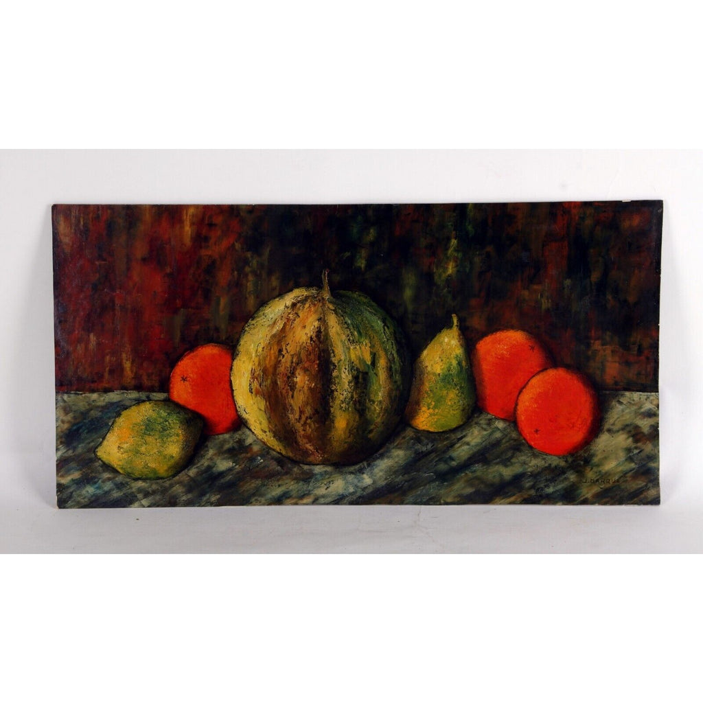 "Still Life with Fruit" by J. Marque, Oil Painting on Board, 13x21